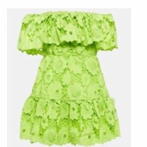 Self-portrait Off-Shoulder Eyelet Dress in Lime Green